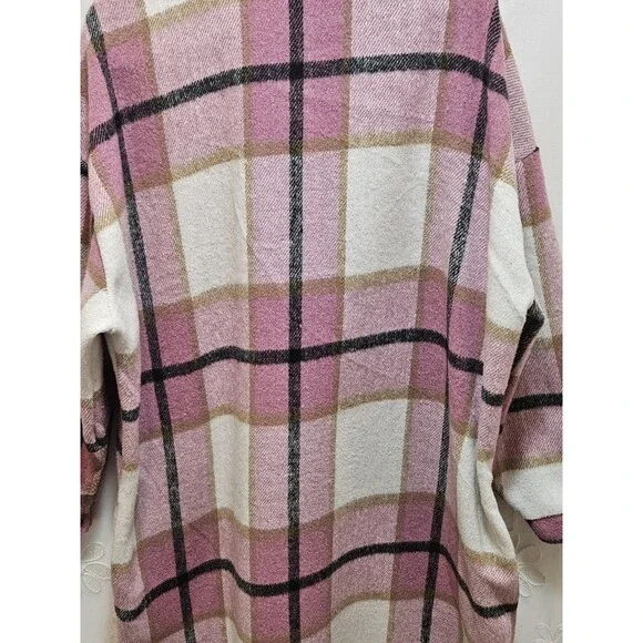 Womens XL Pink Black Jacket Plaid Oversized Thick Flannel Farm Barn Coat Tunic - Picture 13 of 16